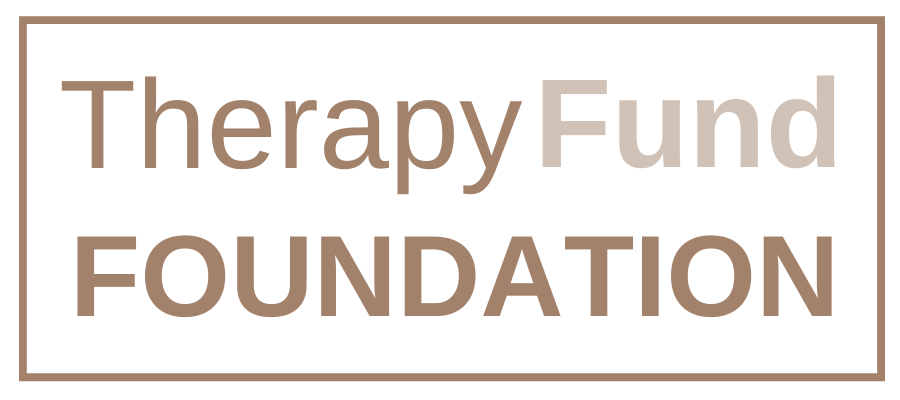 Logo with the words "Therapy Fund FOUNDATION" in brown text, outlined by a rectangular brown border on a transparent background.