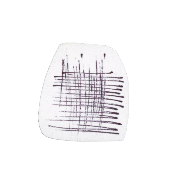 A white ceramic tile displays a black grid pattern with intersecting horizontal and vertical lines, some with small dots at the ends, on a plain background.