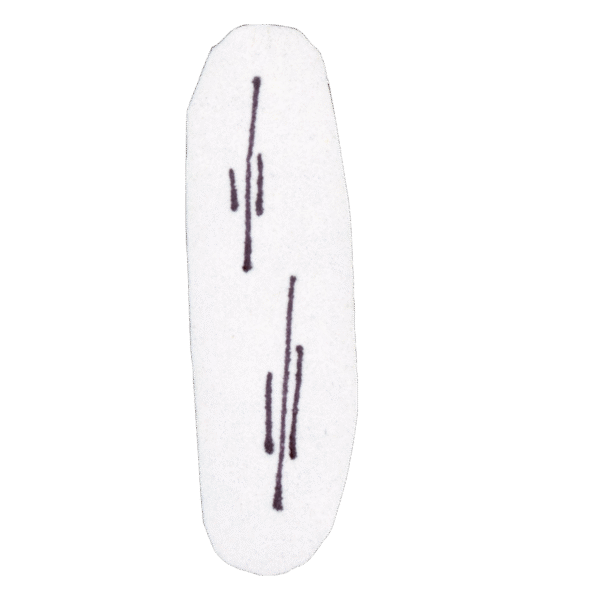A white rectangular object with two sets of three vertical black lines, each set arranged in a staggered pattern.