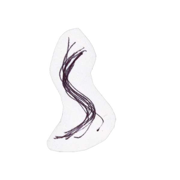 A piece of white paper cut in an irregular shape with black curved lines drawn on it, placed on a plain light background.
